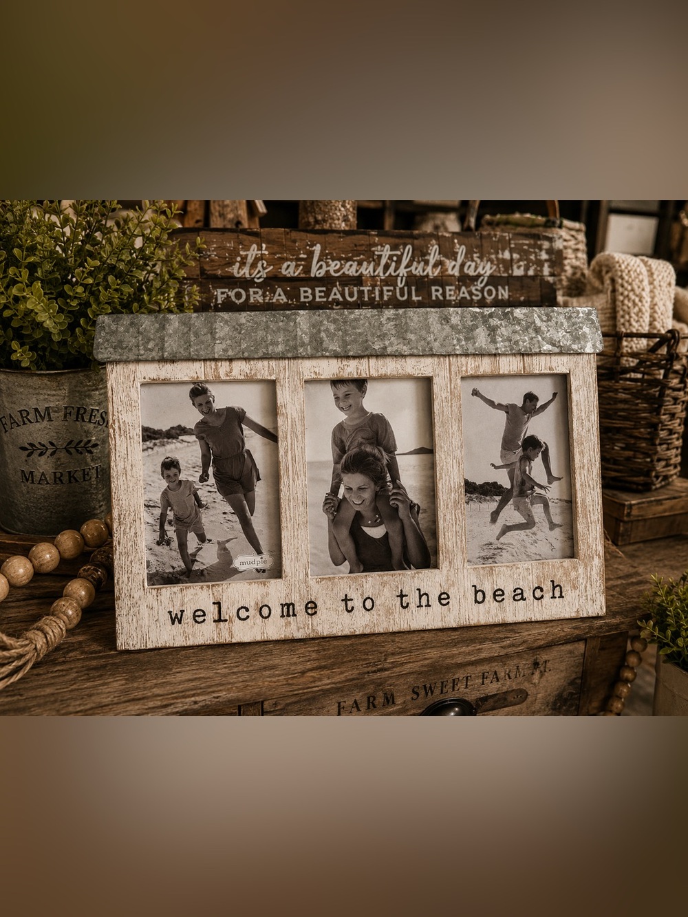 Mud Pie Rustic White and Silver 'Welcome to the Beach' Multi-Photo Frame